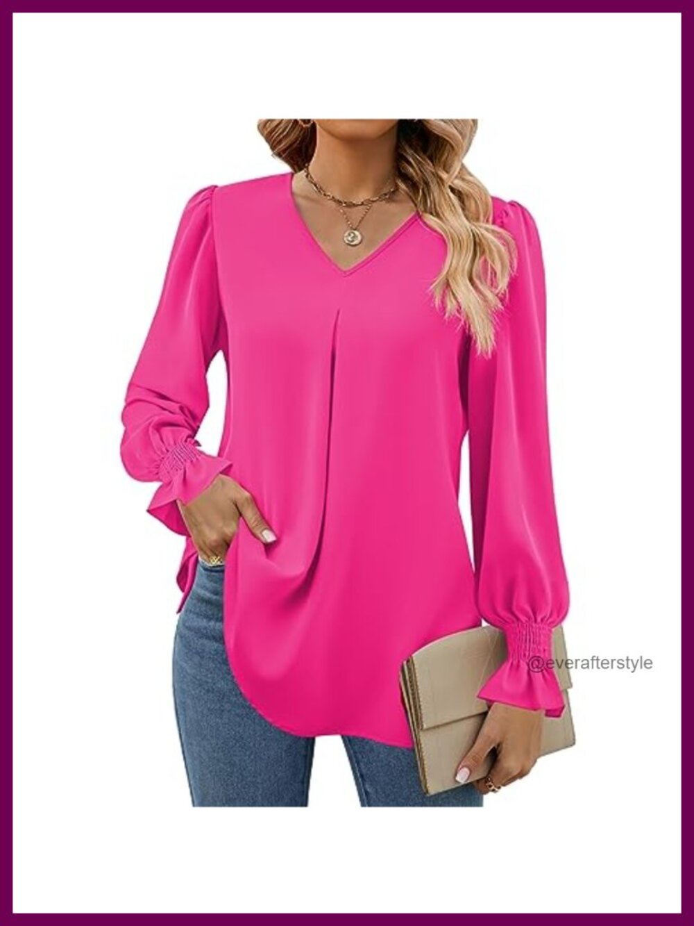 Women's Long Sleeve V Neck Chiffon Tunic Blouse Dressy Casual Work Top